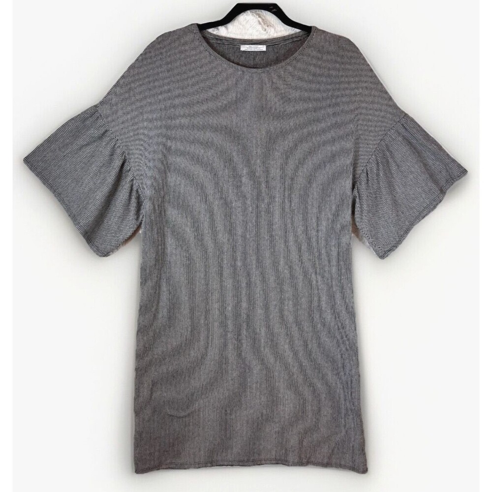 Zara Trafaluc Womens T-Shirt Dress Size Small Black White Striped Flutter Sleeve